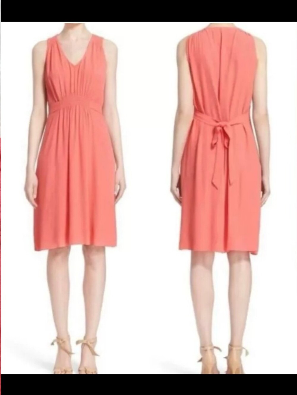 NWT Kate Spade Watermelon Pink Fluid Crepe Tie Waist Sleeveless Dress Size S